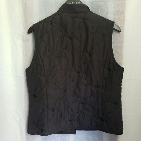 Talbots Lightweight Embroidered Black Vest Zip up Whimsgoth Grunge Gothic Size M - Picture 2 of 11